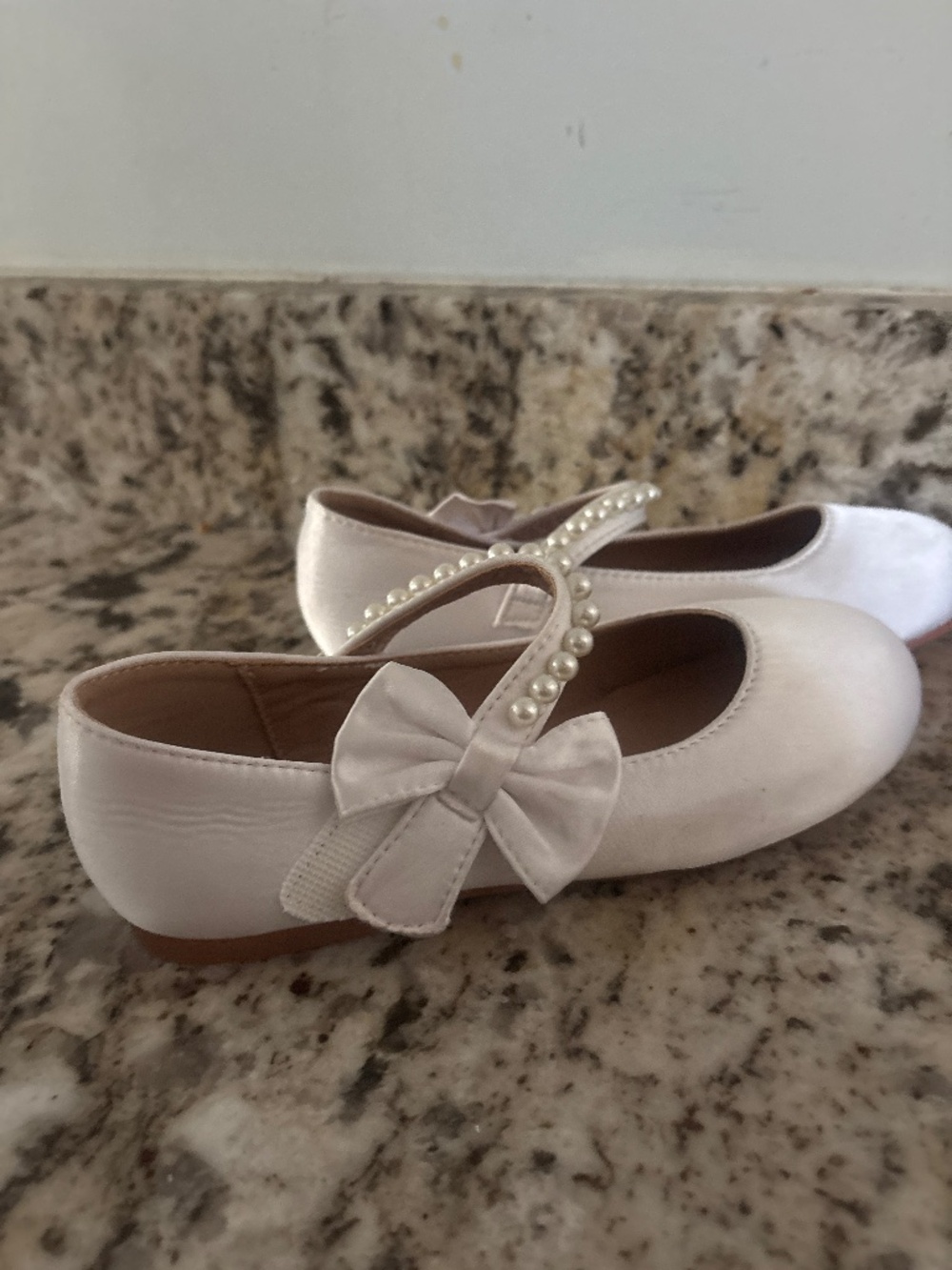 Girls White Pearl Mary Jane Flats Bow Dress Shoes Flower Girl holiday Communion